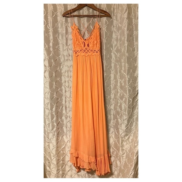 Free People Adella Maxi Slip Dress Coral Orange FP One - Picture 3 of 15